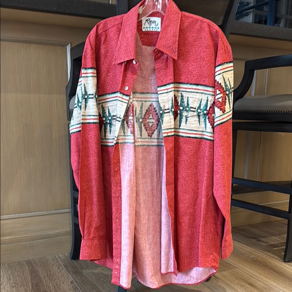 Roper Red Western Shirt with Geometric Design